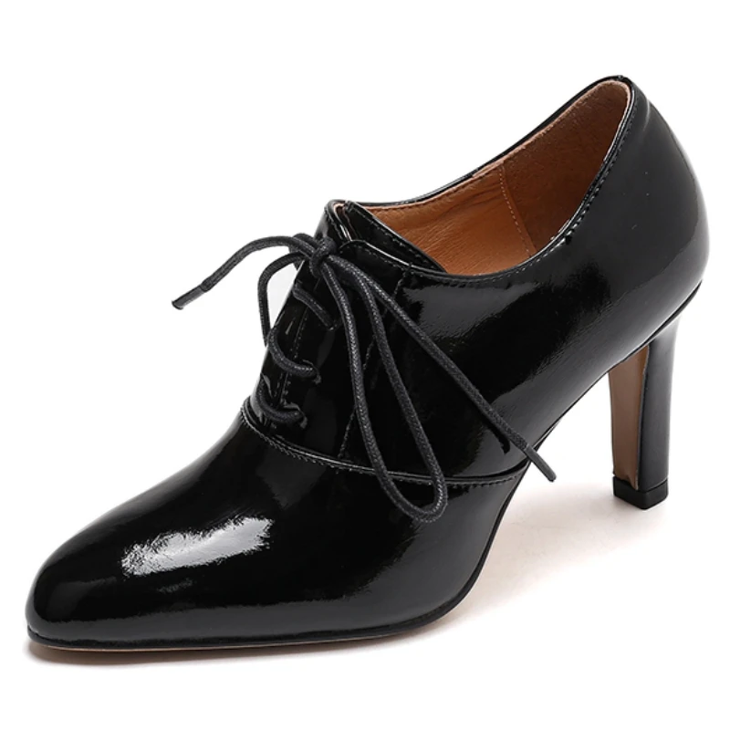 Damen-Pumps mit hohen Absätzen, große Größe 46, echtes Leder, elegante Schnürung, Schwarz, Beige, Büroschuhe mit Absatz, Damen, Frühling 2025,