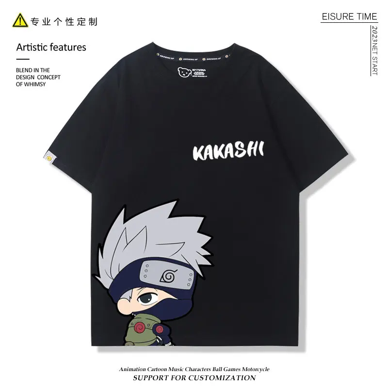Kinder-T-Shirt Cartoon Naruto Sasuke Naruto Q-Version Anime-Merchandise Bedrucktes Eltern-Kind-Oberteil Reine Baumwolle Modisches T-Shirt Image