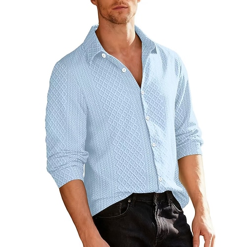 Herren Hemd Freizeithemd Knopfhemd Jacquard-Hemd Schwarz Weiß Burgunderrot Marineblau Himmelblau Langarm Einfach Hemdkragen Lässig Täglich Knöpfe Bekleidung Elegant Mode Lässig Image