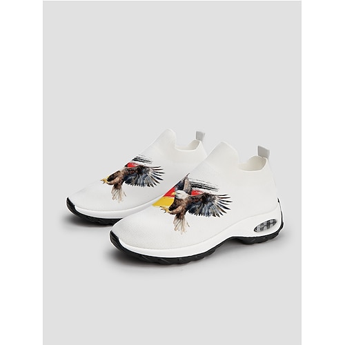 Damen-Sneaker zum Hineinschlüpfen mit Deutschland-Motiv – weiße Strick-Freizeitschuhe mit Adlerprint und schwarz-rot-goldenen Akzenten Luftgepolsterte Sohle, perfekt für Sportfans, Image
