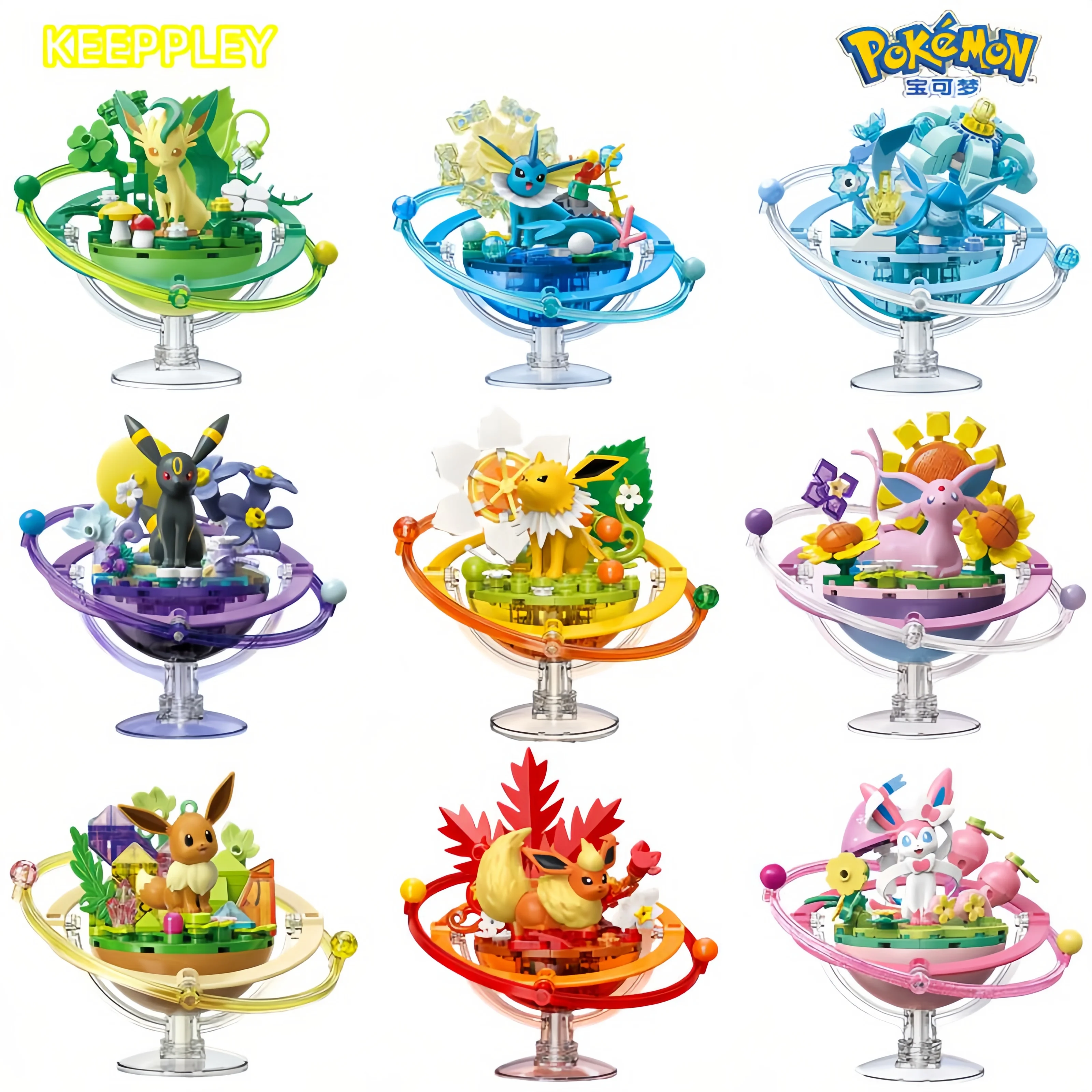 Echte Keeppley Anime Pokémon Bausteine Cartoon Eevee Familie Planet Serie Montage Modell Spielzeug Ornamente Sammlung Geschenk Image