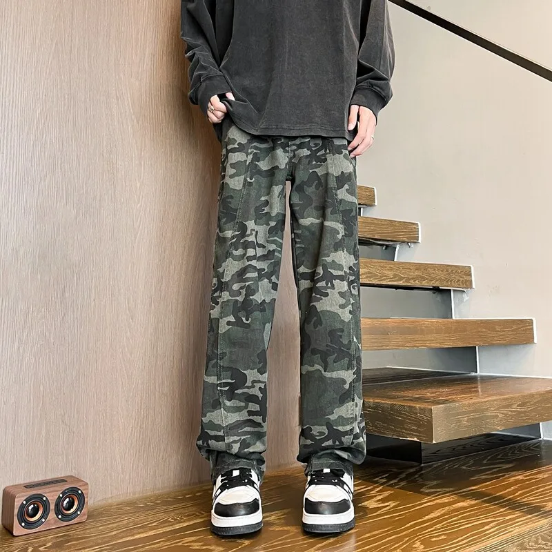 Camouflage Jeans Männer gerade Hosen patchwork männlichen jean Fit Patchwork Streetwear männer Hosen Denim Große größe Hip Hop