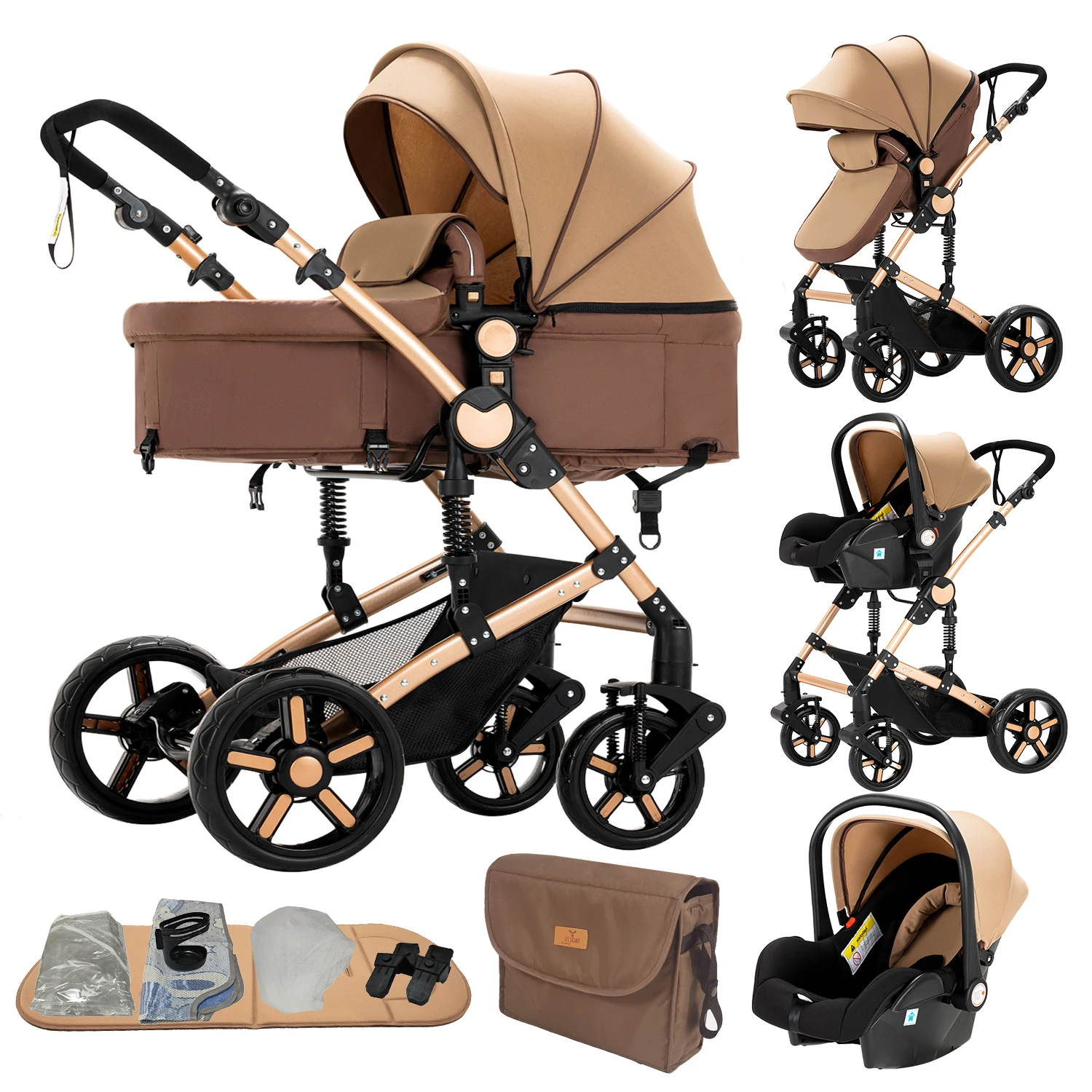 Kinderwagen, leichter Kinderwagen für Neugeborene, Kinderwagen, Kinderwagen, 3-in-1-Babyautositz, faltbarer Kinderwagen mit Mama-Tasche