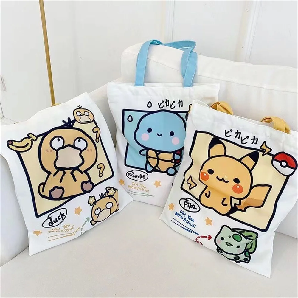 Anime Pokemon Canvas-Einkaufstasche, Umhängetasche, tägliche tragbare Handtasche, Einkaufstasche, Einkaufstasche, Studenten, Mädchen, Teenager, Geschenke Image