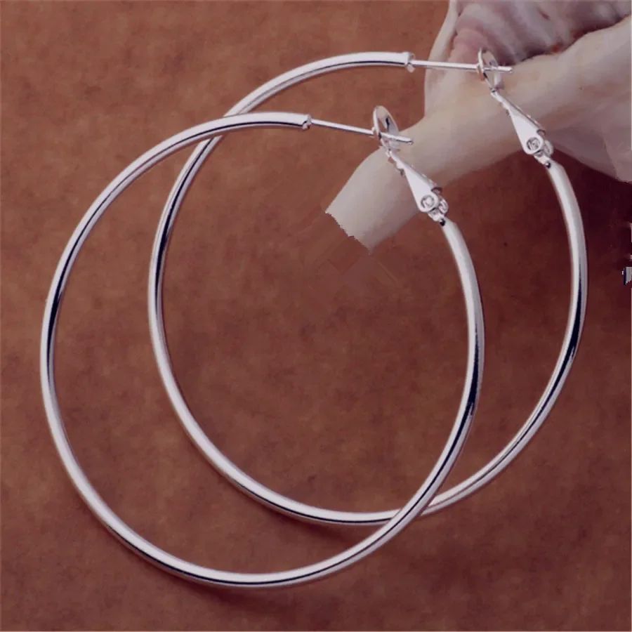925 Sterling Silber Damen 50/60/70/80MM Runde Große Creolen Hochzeit Modeschmuck für Frauen 2026 Weihnachten