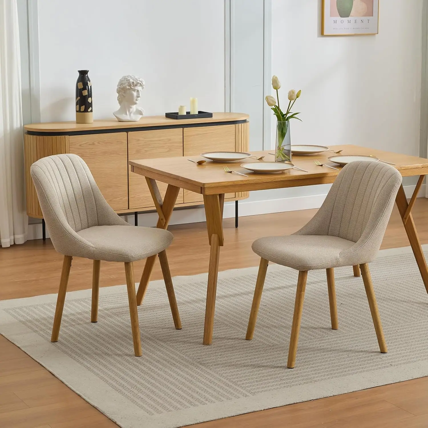 Esszimmerstühle im 2er-/4er-Set - Gepolsterte Küchenstühle mit ergonomischer Rückenlehne, Eichenholzbeinen für Esszimmer, Zuhause und Restaurant Image