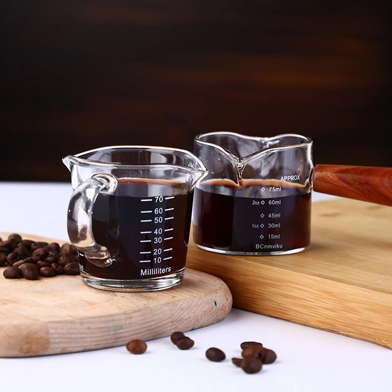 70/75 ml Espresso Schnapsglas Doppelauslauf Glas Messbecher Hitzebeständiger Griff Klare Skala Wein Milch Kaffee Messbecher Image
