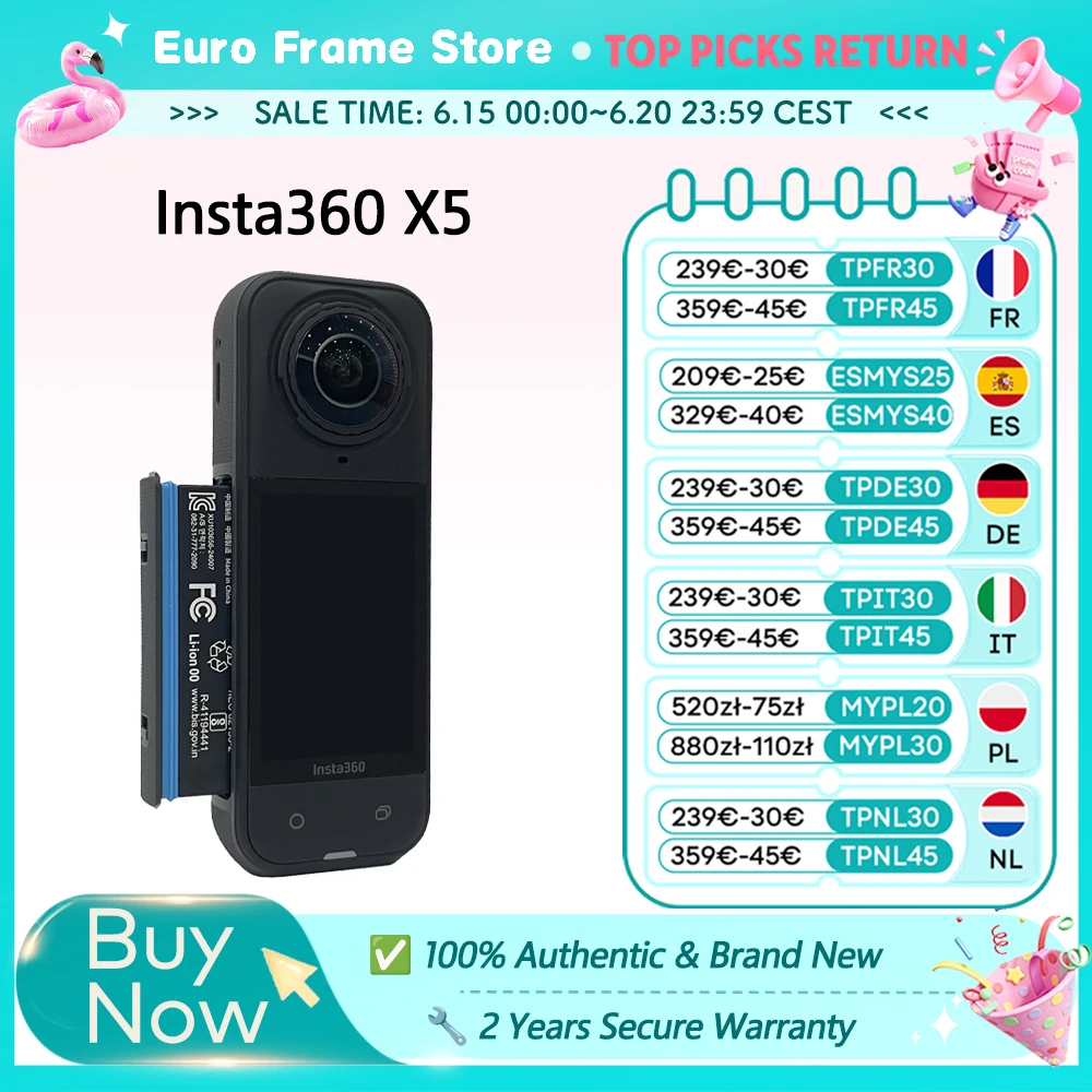 Insta360 X5 Action-Kamera, neue 8K 30fps Version, austauschbare Objektive, Triple-IA-Chip, hervorragende Leistung bei schlechten Lichtverhältnissen, volle Minutenaufnahmezeit, Insta 360 X5 Image