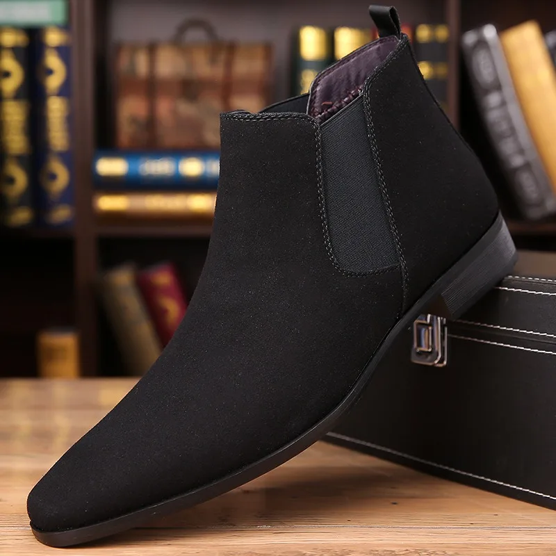 Herren-Stiefel Slip-On Lederschuhe Trendige Business-Komfortstiefel Spitze Chelsea Boots Knöchelhohe Stiefel Übergrößen Herrenschuhe