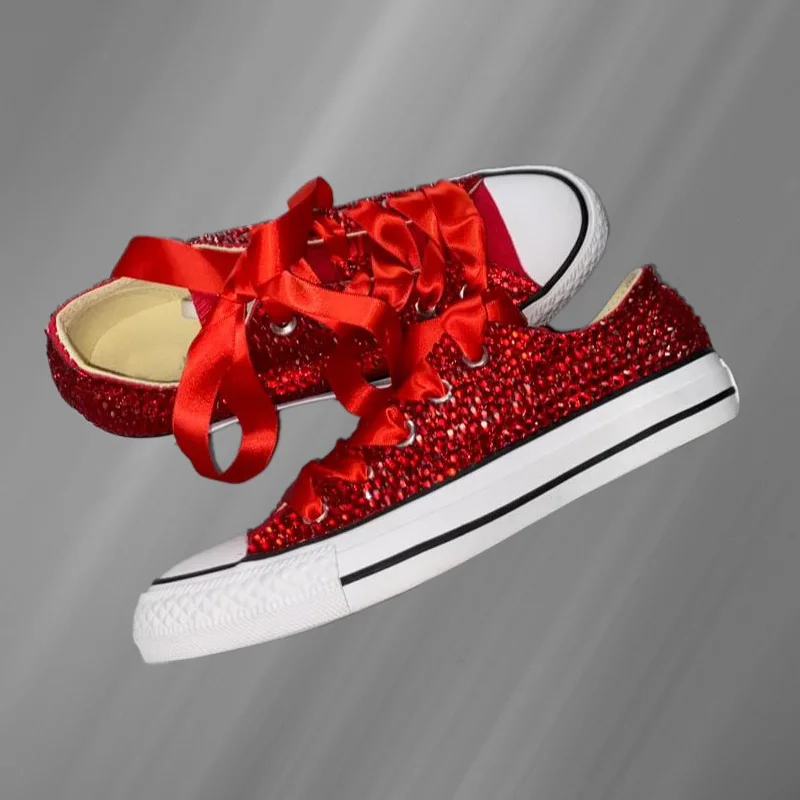 Kreative rote Low-Top-Volldiamant-Segeltuchschuhe in großer Größe für Hochzeit, Party, schwere, individuelle Freizeitsport-Damenschuhe, Größe 35–44