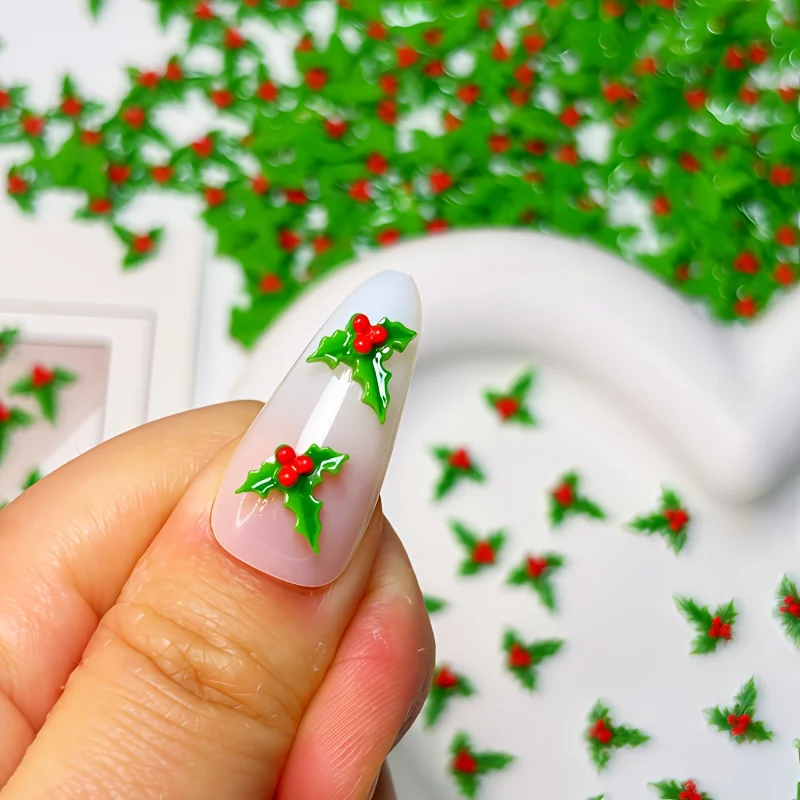 30/60 Stück Weihnachtsblatt-Nagelkunst-Dekorationen, festliches Glitzer-Zubehör, Maniküre und Pediküre, Urlaub, DIY-Nageldesign-Zubehör Image