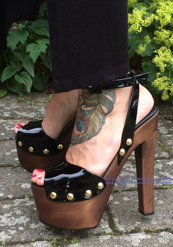 Plattform Holz Chunky Heel Sandalen Peep Toe Stiletto Heels Knöchel Schnalle Elegante Kleid Party Schuhe Alias De Mujer Verano Image