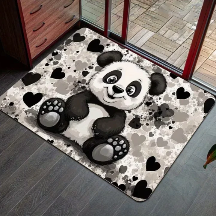 Cute Panda Heart-shaped Design Soft Floor Mat for Entrance Bathroom Kitchen Bedroom and Kitchen Mats Living Room Decoration