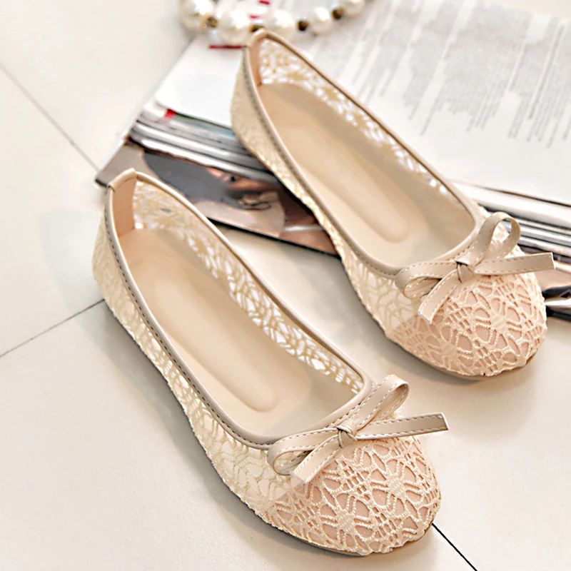 2020 neue Frauen Wohnungen Schuhe Ballerinas Mode Bogen-Knoten Frauen Schuhe Slip Auf Ausschnitte Flache Süße Hohl sommer Weibliche Schuhe