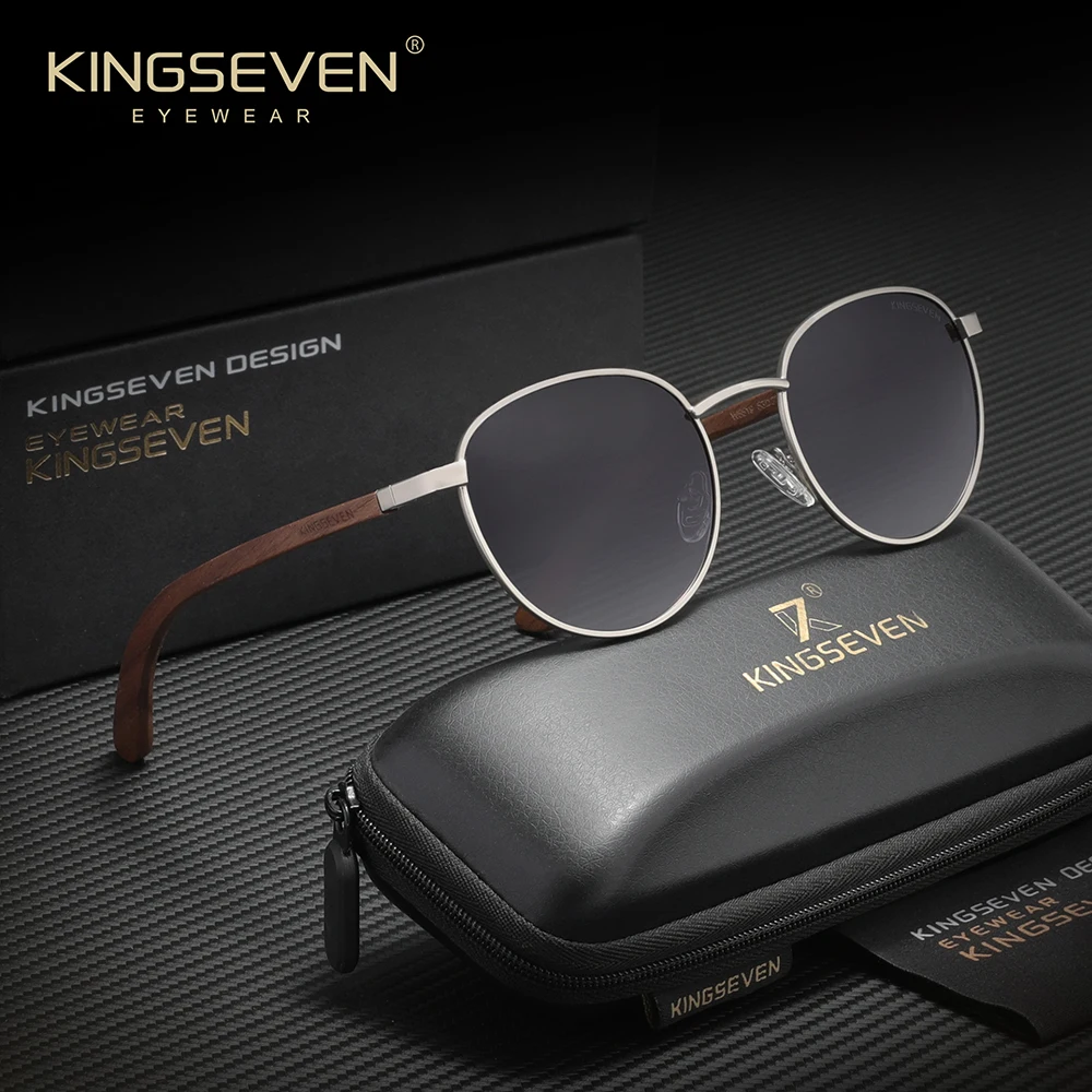 KINGSEVEN Luxus Trendy Männer Frauen Sonnenbrille Retro Fahren Polarisierte UV400 Runde Rahmen Schutzbrille Anti-glare Brillen Image