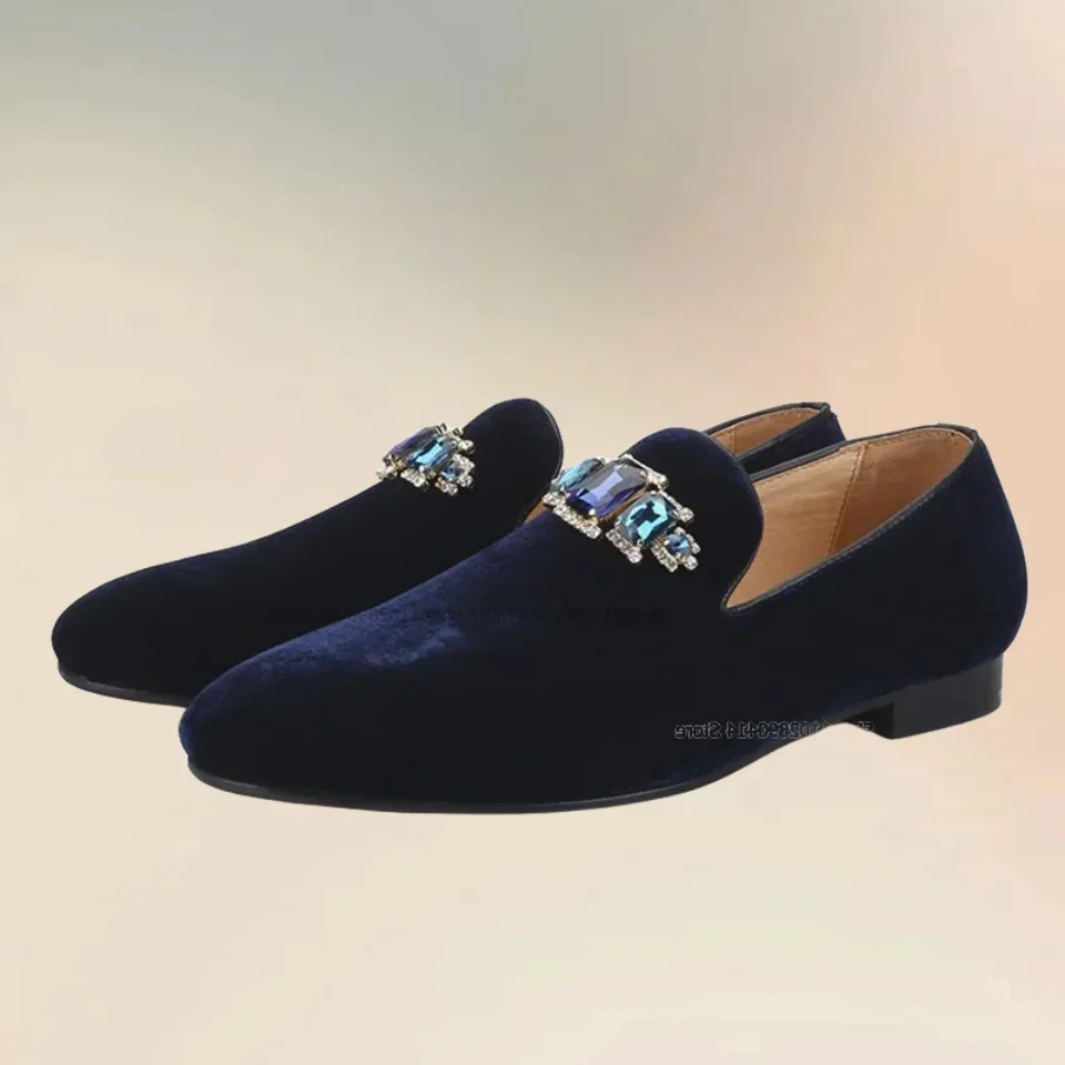 Gemischte Farbe Kristall Dekor Blau Flock Faulenzer Mode Komfort Slip Auf Männer Schuhe Neue Roman Handade Party Hochzeit Männer Casual Schuhe