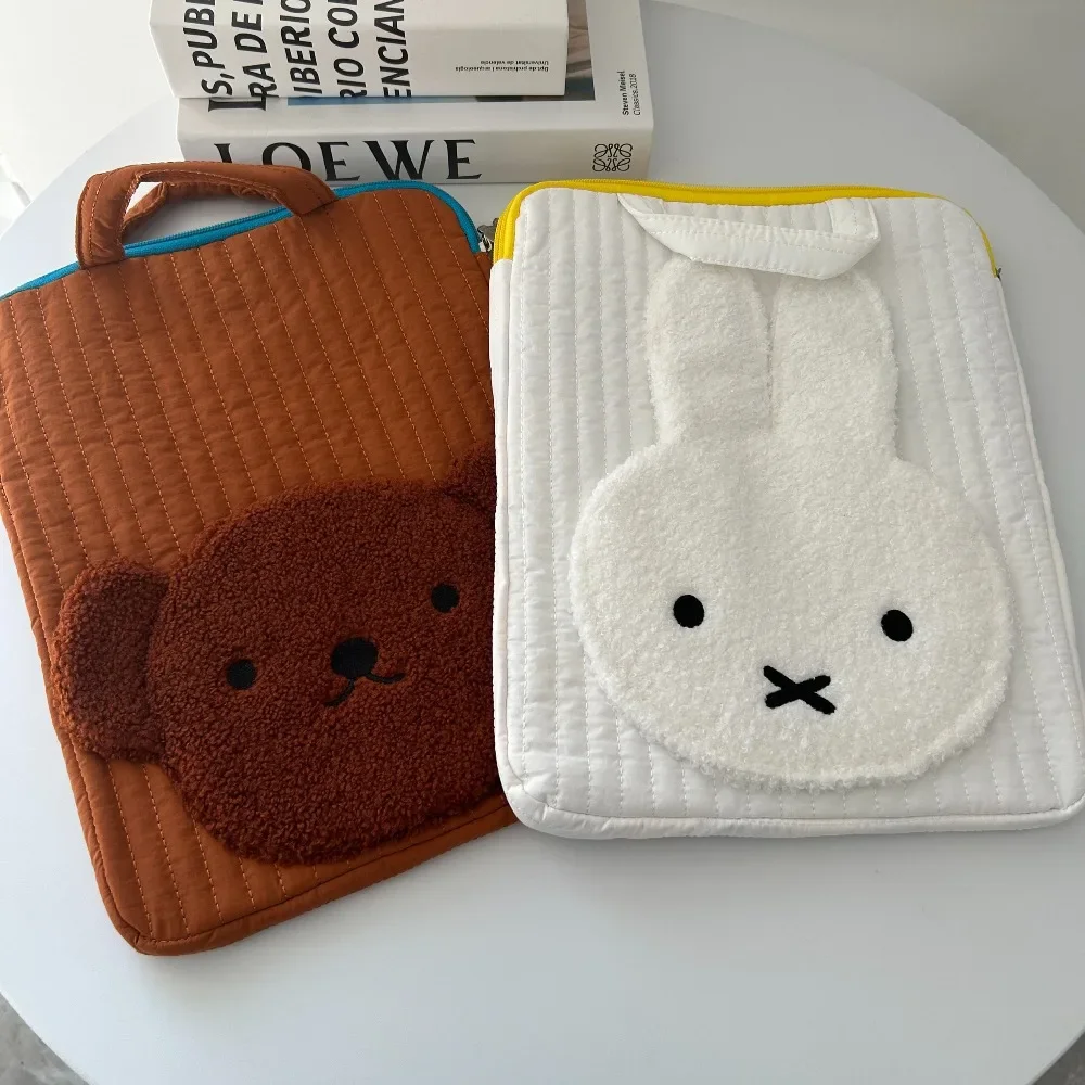 Étui de protection pour tablette en peluche brodée Kawaii Miffy de 14 pouces, sac de rangement portable, sac pour ordinateur, cadeau jouet pour fille
