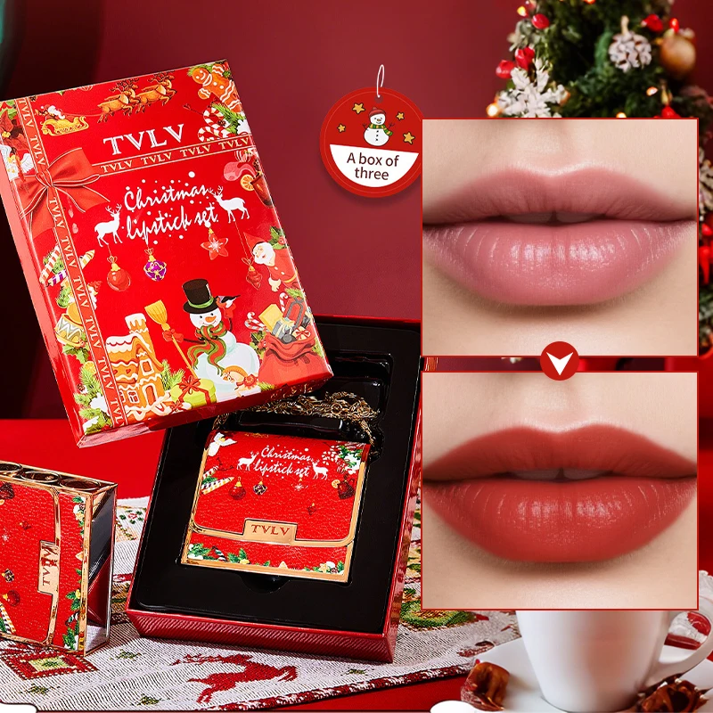 Weihnachten Matte Lip Gloss Set Lippenstift Glatte Dauerhafte Display Lip Gloss Wasserdicht Feuchtigkeitsspendende Lippenstift Urlaub Geschenk Box Set Image