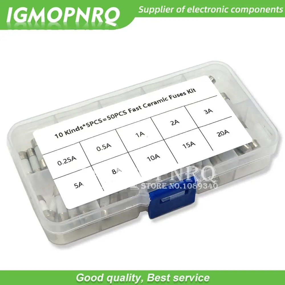 50 teile/schachtel 10 Arten Schnelle Keramik Sicherungen Kit 250 V 5mm x 20mm 0,25 A 0,5 A 1A 2A 3A 5A 8A 10A 15A 20 AMP Sicherung Rohr Sortiment hjxrhgal Image
