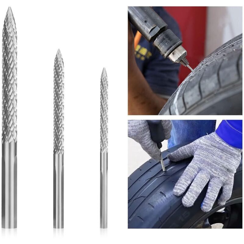 Set Di 3 Punte Da Trapano In Carburo Di Tungsteno Per La Riparazione Di Pneumatici (3 Mm, 4,5 Mm E 6 Mm) - Attrezzo Per La Riparazione Di Pneumatici Per Auto - Kit Di Riparazione Pneumatici