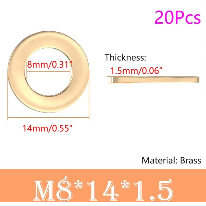 [mai Usato]rondella Piatta Da 20 Pezzi, 8 Mm X 14 Mm, Rondella Di Tenuta Circolare, Rondelle Ad Anello, Rondella Piatta In Ottone Per La Tenuta Delle Viti