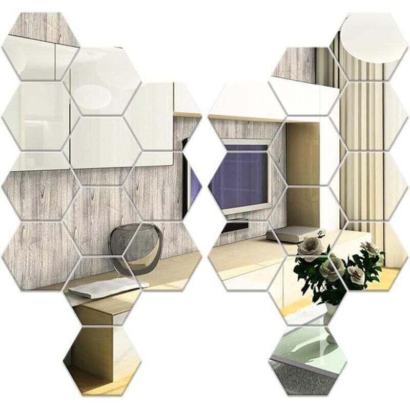 Set Di 24 Specchi Da Parete Esagonali, Specchi Da Parete Adesivi Argento 126×110×63 Mm, Specchi Da Parete Esagonali Autoadesivi In Acrilico Per Divano, Decorazione Dietro La Tv, Camera Da Letto, Soggi