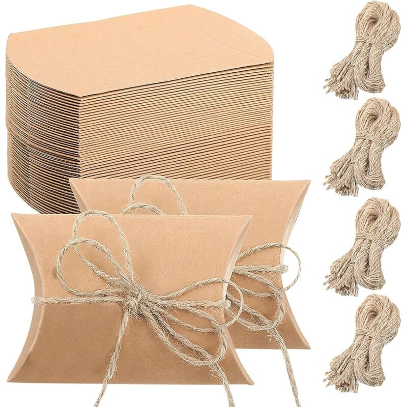 100 Scatole Regalo In Carta Kraft, Mini Scatole Regalo In Carta Per Caramelle, Confezioni Regalo Per Compleanni, Matrimoni, Capodanno, Natale, San Valentino, 6 X 9 Cm Con 40 M Di Corda Di Iuta