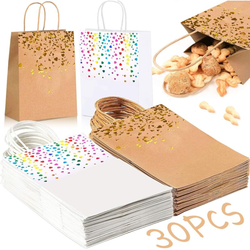 30 Pezzi Di Sacchetti Di Carta Kraft, Sacchetti Kraft Con Manico, Sacchetti Regalo 21 15 8 Cm, Sacchetti Kraft Riciclabili, 15 Sacchetti Regalo Marroni, 15 Sacchetti Regalo Bianchi Per Natale, Matri