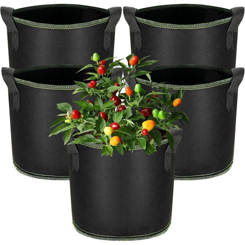 Set Di 5 Sacchi Per Piante - Sacchi Per La Coltivazione Di Piante, Vasi In Tessuto Non Tessuto Con Manici, Vasi In Tessuto Riutilizzabili, Vasi Per Piantare Fiori, Patate, Fragole, Pomodori (60l)
