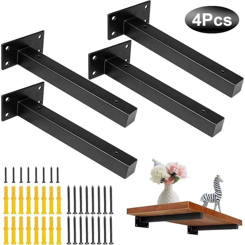Staffe Per Mensole Industriali, Staffe Per Mensole A Parete, Stile Retrò, Staffe Per Mensole In Metallo Con Viti, Staffe Per Mensole A Parete, Acciaio Inossidabile Nero, 4 Pezzi (300 Mm/12 Pollici)