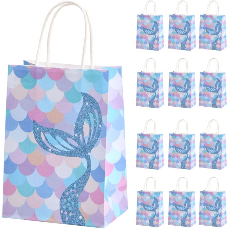 12 Pezzi Sacchetti Regalo In Carta A Forma Di Sirena, Piccoli Sacchetti In Carta Kraft Con Manico, Sacchetti Regalo Colorati, Sacchetti Per Feste Per Bambini, Sacchetti Regalo Per Natale, Matrimonio,