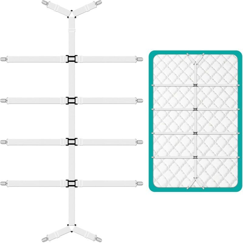 Tenditore Per Lenzuolo Con Angoli, Elastici Regolabili, 88-120 Cm, Con Clip In Metallo, Per Lenzuola, Materassi, Assi Da Stiro O Divani, Bianco