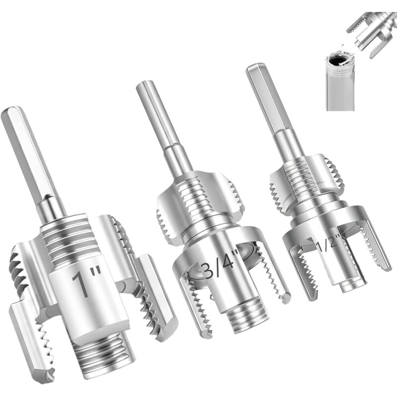 Set Da 3 Filettatrice Per Tubi Pvc 1/2" 3/4" 1", Utensile Filettatura Interna Ed Esterna, Filettatore Tubo Compatibile Trapano