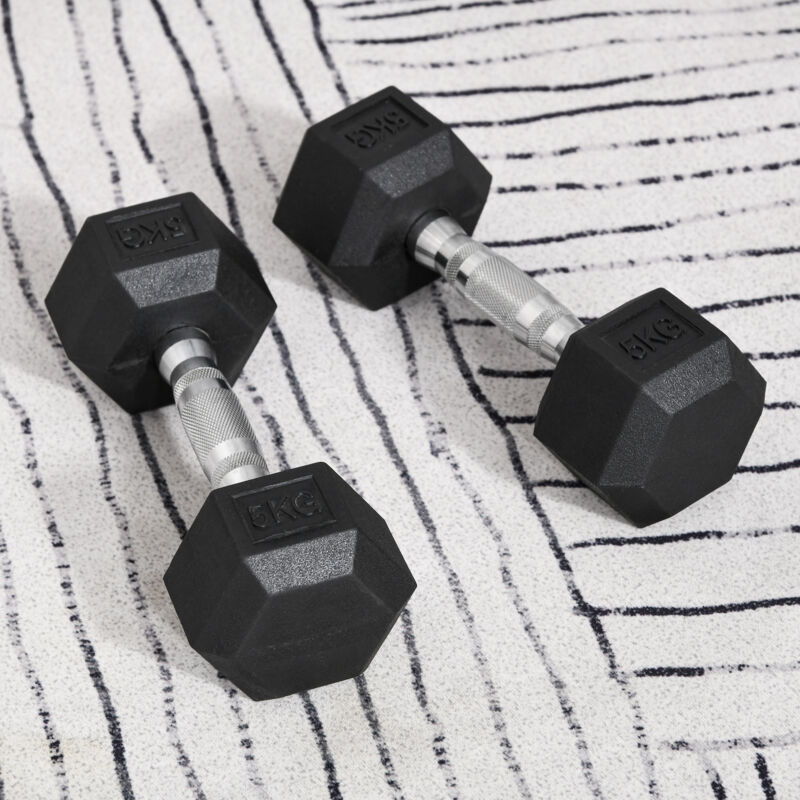 Manubri Esagonali, Set Di 2 Manubri Con Impugnature Zigrinate, Set Di Manubri In Ghisa, 2 X 5 Kg, Manubri Per Uomo E Donna, Casa, Palestra, Allenamento Di Forza