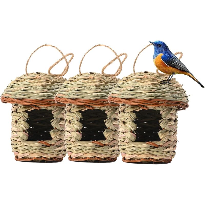 Set Di 3 Casette Per Uccelli Intrecciate, Casetta Per Uccelli Da Esterno Sospesa, Nido Per Uccelli Fatto A Mano, Nido Per Pettirosso, Nido Per Uccelli, Voliera Da Esterno Per Uccelli, Nido Per Canarin