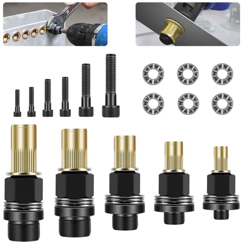 6 Pezzi Di Dadi Per Rivetti Manuali, Adatti Per M3, M4, M5, M6, M8, M10 E M12, Kit Di Teste Per Rivetti Manuali, Strumento Per Rivetti Manuali, Dado Per Rivetti Pneumatici In Acciaio (6 Pezzi (m3-m10)