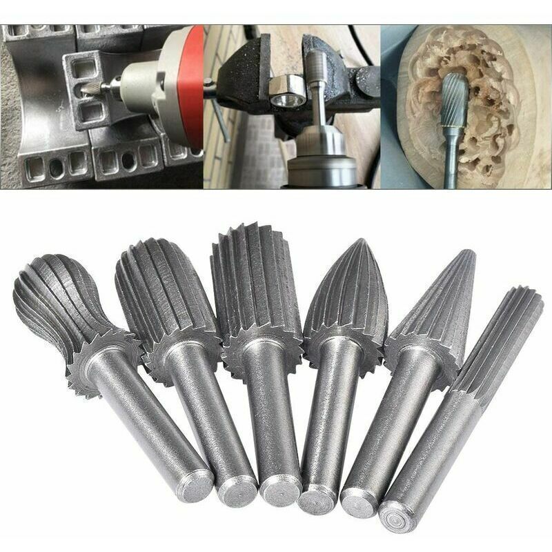 Set Di 6 Frese Rotative A Doppia Scanalatura In Carburo Di Tungsteno, 6 Mm, Gambo In Carburo Di Tungsteno, Punte Per Limatura/incisione/molatura Per Utensili Rotanti
