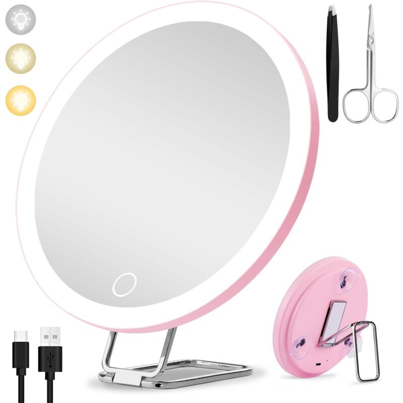 Specchio Ingranditore 30x Con Luce, 3 Modalità Colore, Specchio Per Il Trucco Illuminato 30x Con Regolazione Dell'intensità, Grande Specchio Ingranditore Da Viaggio Ricaricabile Con 3 Ventose E Suppor