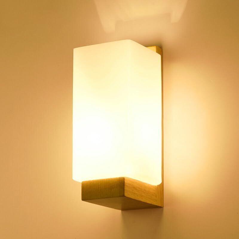 Lampada Da Parete Per Interni In Legno, Lampada Da Parete Moderna E27 Dal Design Minimalista, Lampada Da Parete Con Paralume In Vetro Per La Decorazione Interna Della Camera Da Letto, Soggiorno, Corri