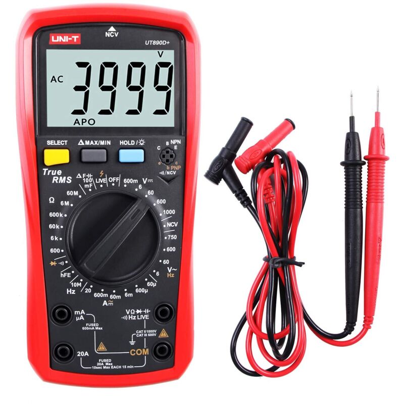 Multimetro, Ut890d 6000 Conti Multimetro Digitale Vero Rms Amperometro Voltmetro Tensione Ac/dc Resistenza Corrente Capacità Frequenza Diodo Tester Rilevatore Filo Incendio Con Sonda Lcd