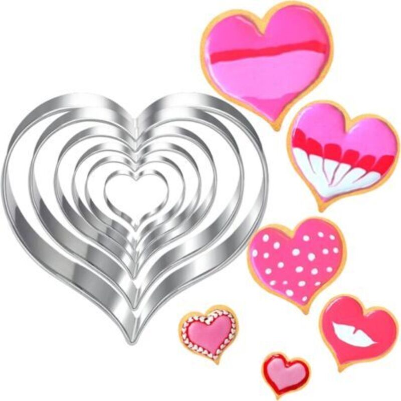Set Di 6 Formine Per Biscotti A Forma Di Cuore - 11 Cm, 10,8 Cm, 8,5 Cm, 7 Cm, 5,7 Cm, 4,7 Cm E Mini Formine Per Biscotti A Forma Di Cuore Per Bambini