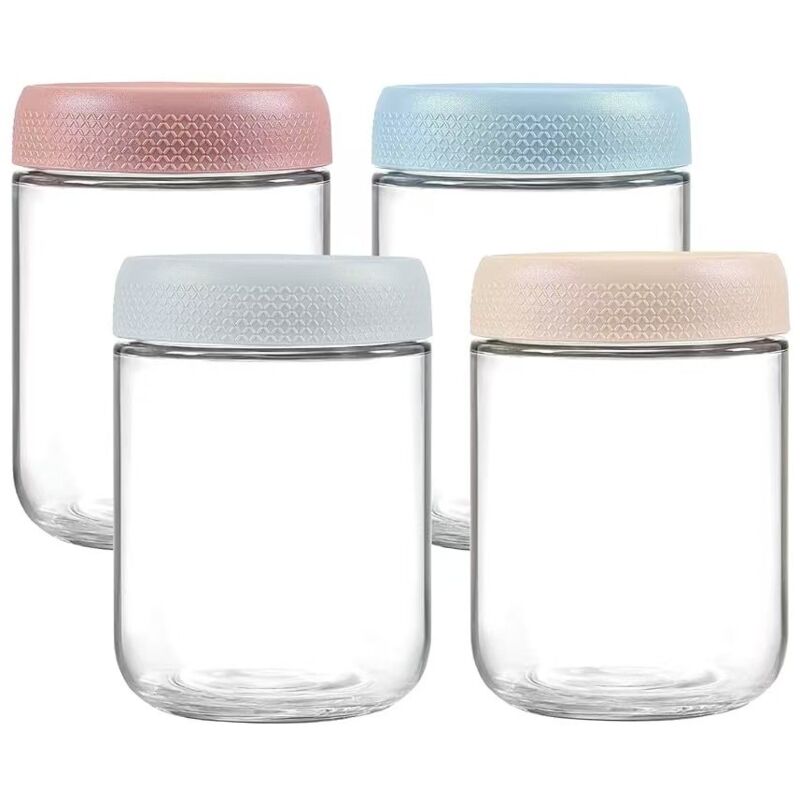 Confezione Da 4 Barattoli Di Farina D'Avena Da 500 Ml Con Coperchio, Barattoli Di Vetro Con Coperchi Ermetici, Contenitori Per Alimenti In Vetro, 12 8,5 Cm