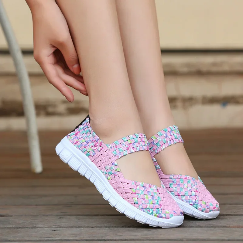 Plus Größe Frauen Flache Schuhe 2022 Mode Elastische Band Weben Schuhe Frauen Komfort Flache Schuhe Frauen Casual Faulenzer Zapatos De Mujer