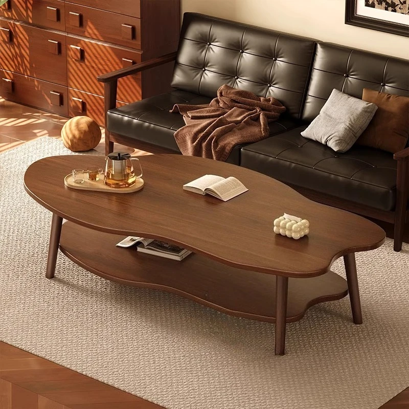Wolkenförmiger Holz-Couchtisch, Moderner Unregelmäßiger Beistelltisch mit Stauraum, Einfache Beistelltische mit Beinen für Wohnzimmer und Schlafzimmer