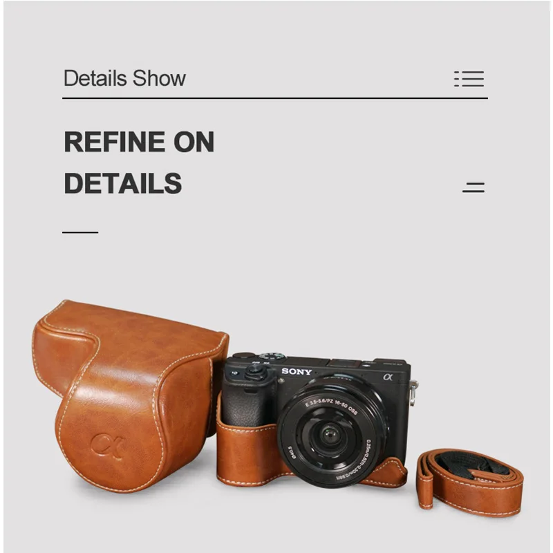 Kameratasche für Sony A6400 A6000 A6100 A6300, Retro-Kameratasche aus Leder, halbe Basis, Objektivschutzhülle mit Trageriemen Image