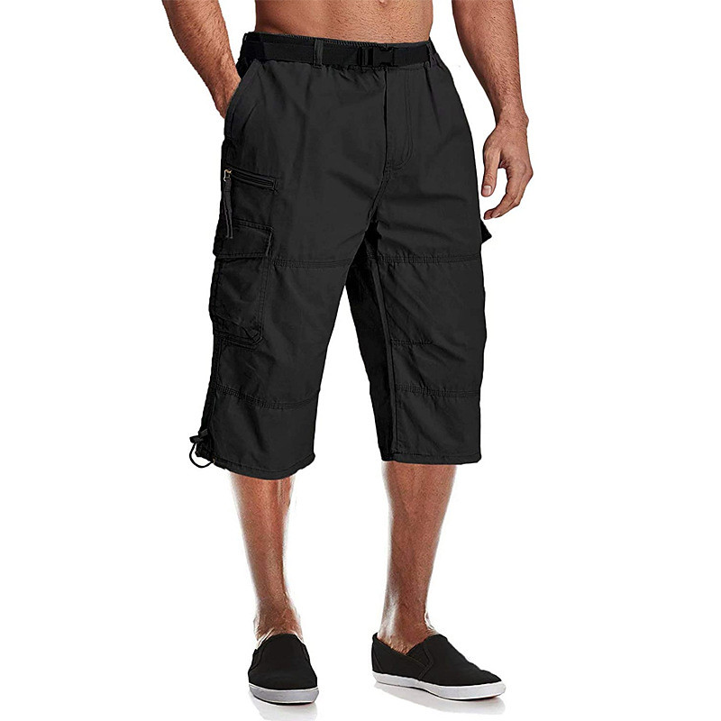 Men's Capri Pants Tactical Shorts Cargo Shorts Hiking Shorts Elastic Waist Buttons Multi Pocket Plain Wearable Calf-Length Daily Outdoor Camping Hiking Fashion Classic Khaki Black