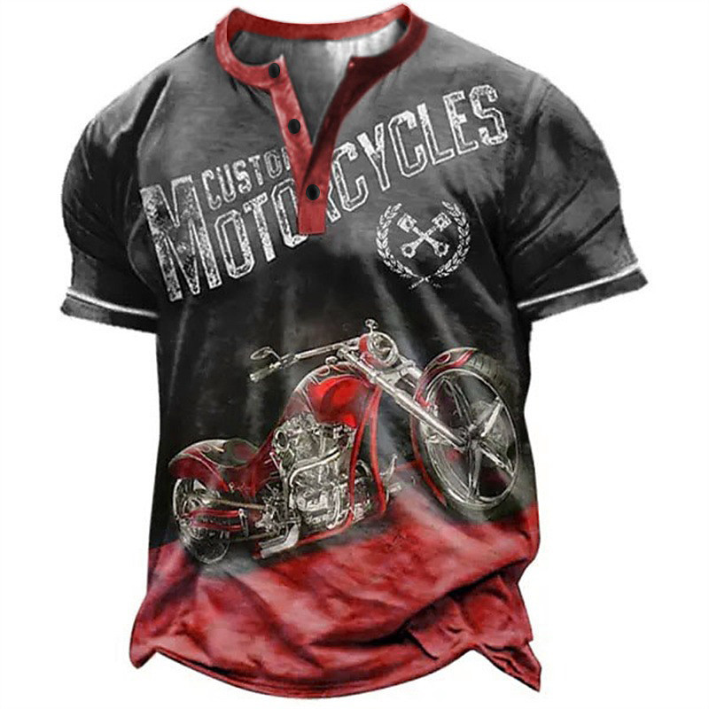 Men's Graphic Motorcycle Henley Shirt Short Sleeve 3D Print Fashion Designer Comfortable Daily Outdoor Summer Red Blue Brown Green Henley Henley T-Shirt