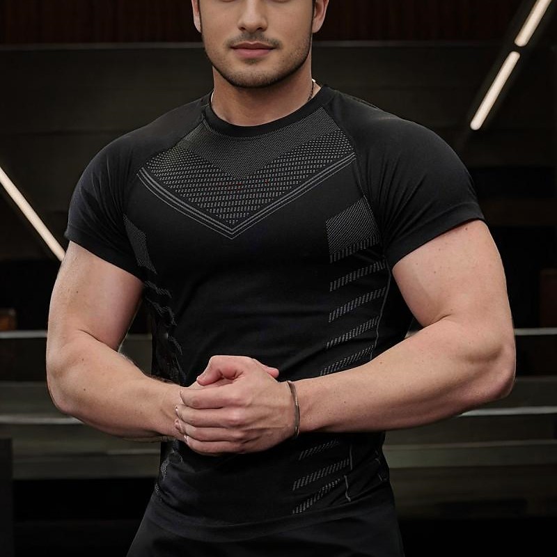 Men's Gym Shirt Sports T-Shirt Crew Neck Short Sleeve Sports Outdoor Fitness Cycling / Bike Gym Soft Quick Dry Plain Silver Black Activewear Polyester Fashion Sport