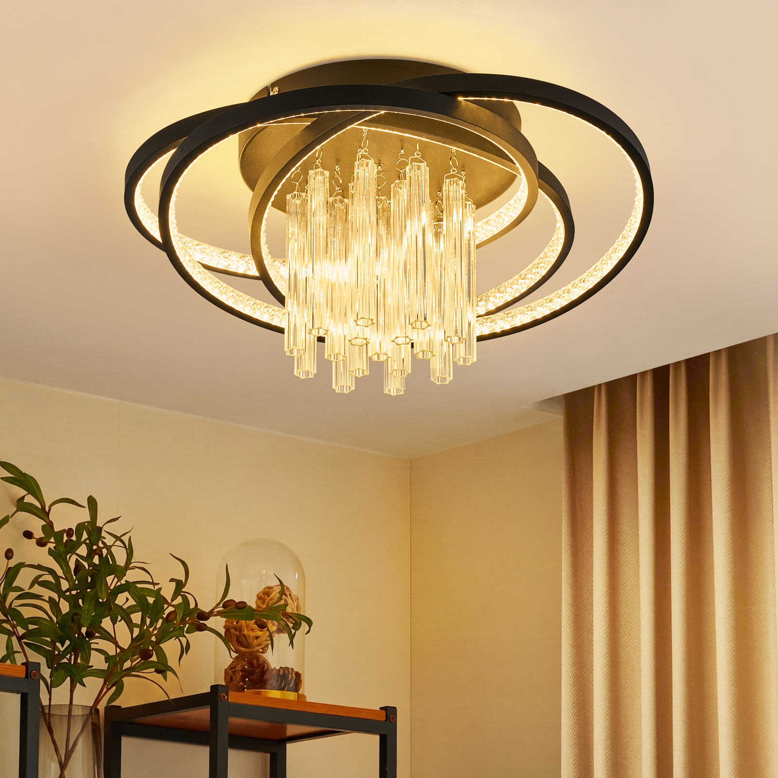 Gbly Led Lampada Da Soffitto Nero Plafoniera Lampada Salotto Moderna Lampada Cucina Soffitto Rotondo Lampada Camera Da Letto 3000k Bianco Caldo 40w Cristallo Lampada Corridoio Illuminazione Soffitto P