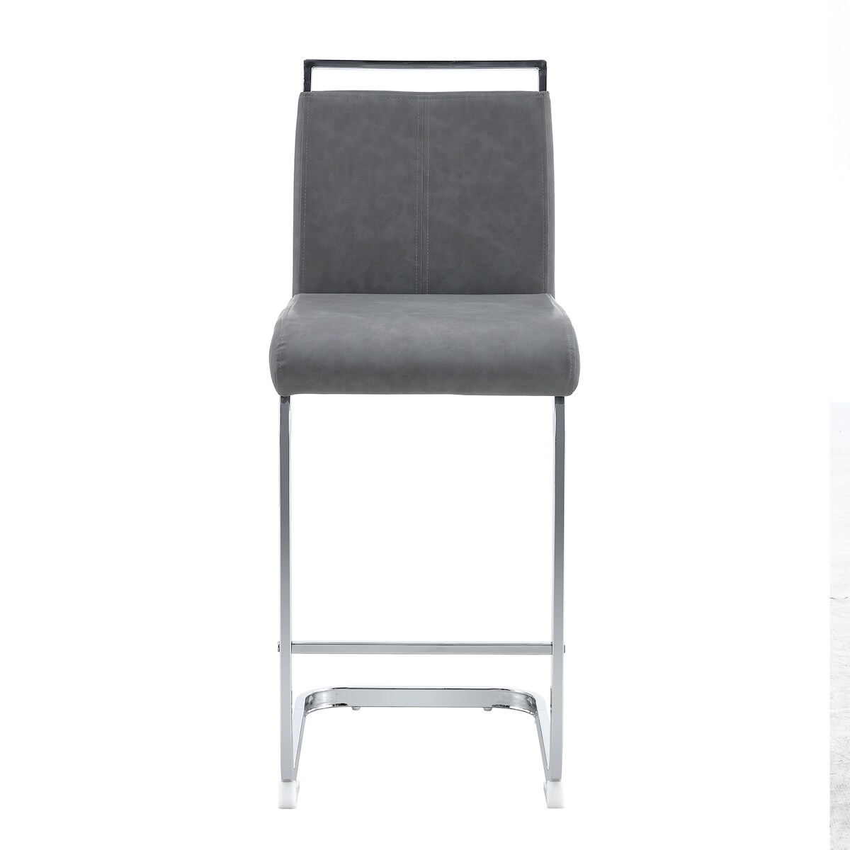 MODFU Barhocker 2er-Set aus PU-Leder und Metall in Dunkelgrau/Silber, 96,5 cm hoch, mit Fußstütze Image